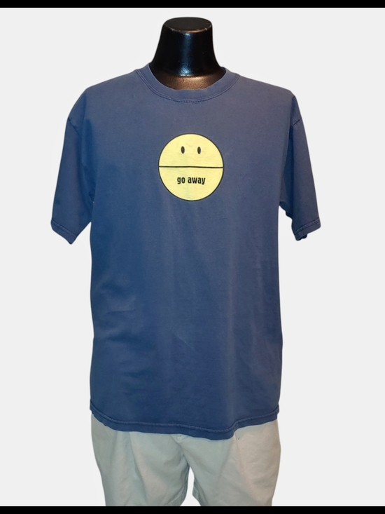 Other - Blue Graphic Tee with Yellow 'Go Away' Print